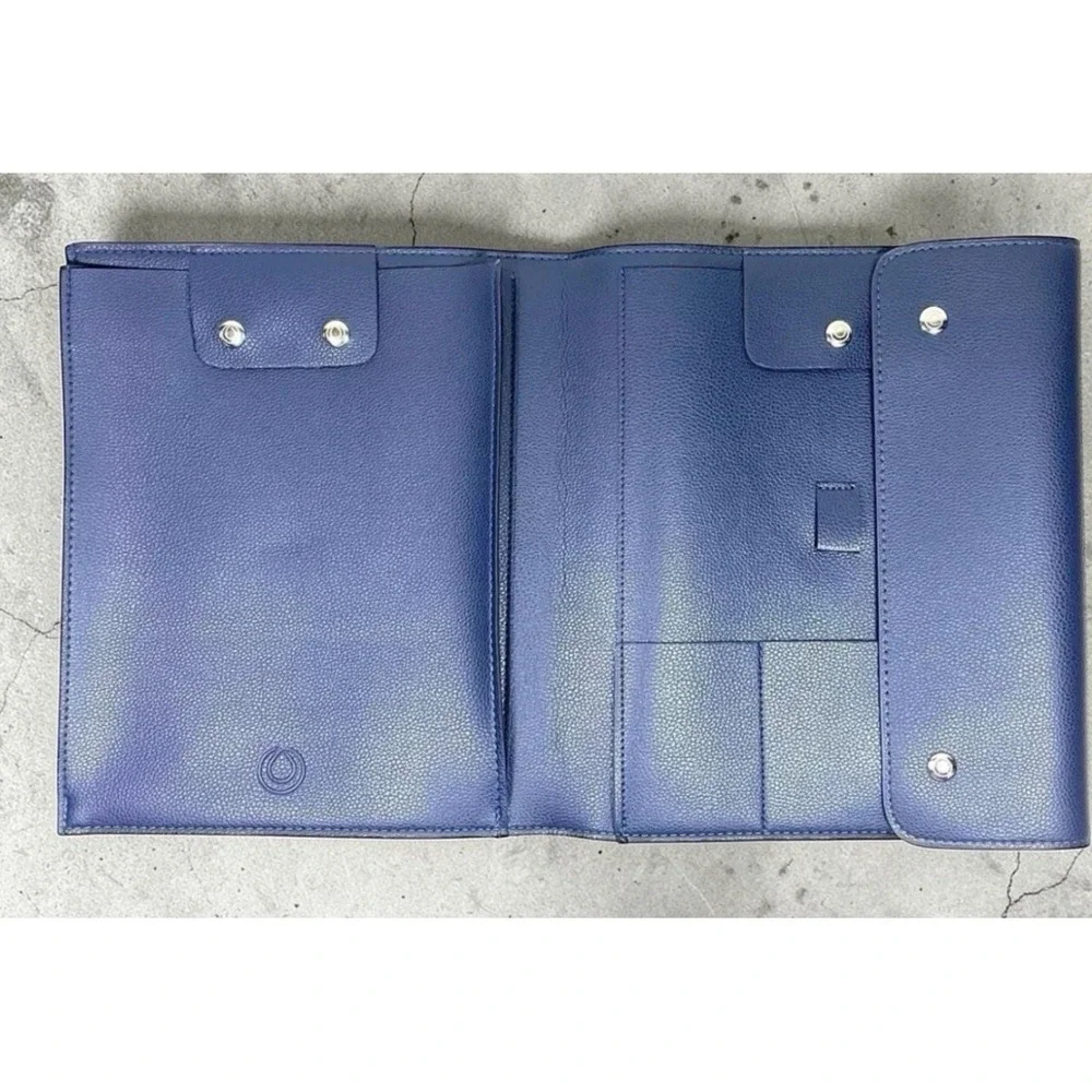 Monat Vegan Leather Padfolio Portfolio Organizer Snap Closure Travel Blue